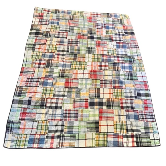 Pottery Barn Kids Madras Plaid TWIN Quilt Patchwork Reversible Cotton 68” X 86” - Picture 3 of 9